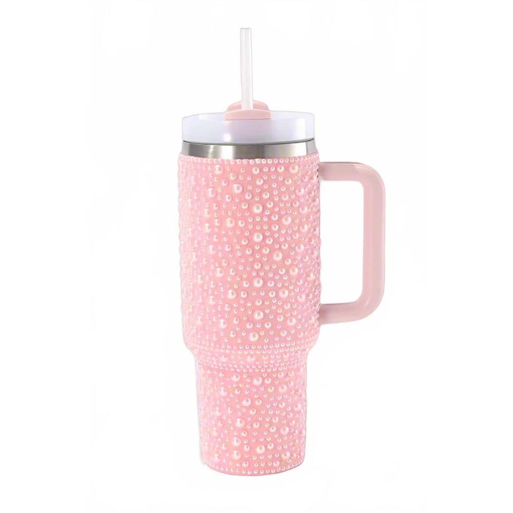 NEW NASH GREY pearl studded stainless steel tumbler with handle - 40 oz in pink